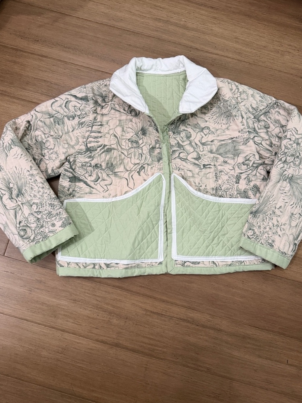 Handmade Quilted Cherub Toile Cropped Jacket One Of A Kind